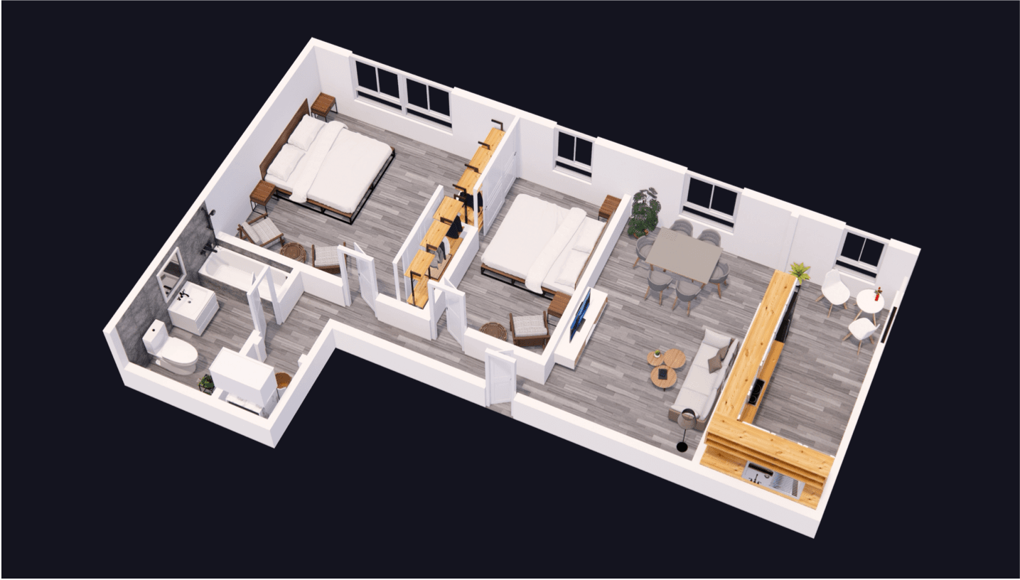 2 Bedroom / 1 Bath floor plan at 617 W Riverview Apartments